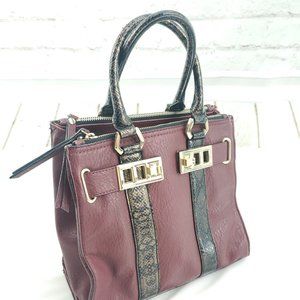 Gianni Bini Womens Merlot Wine Faux Leather Reptile Print Shoulder Handbag Purse